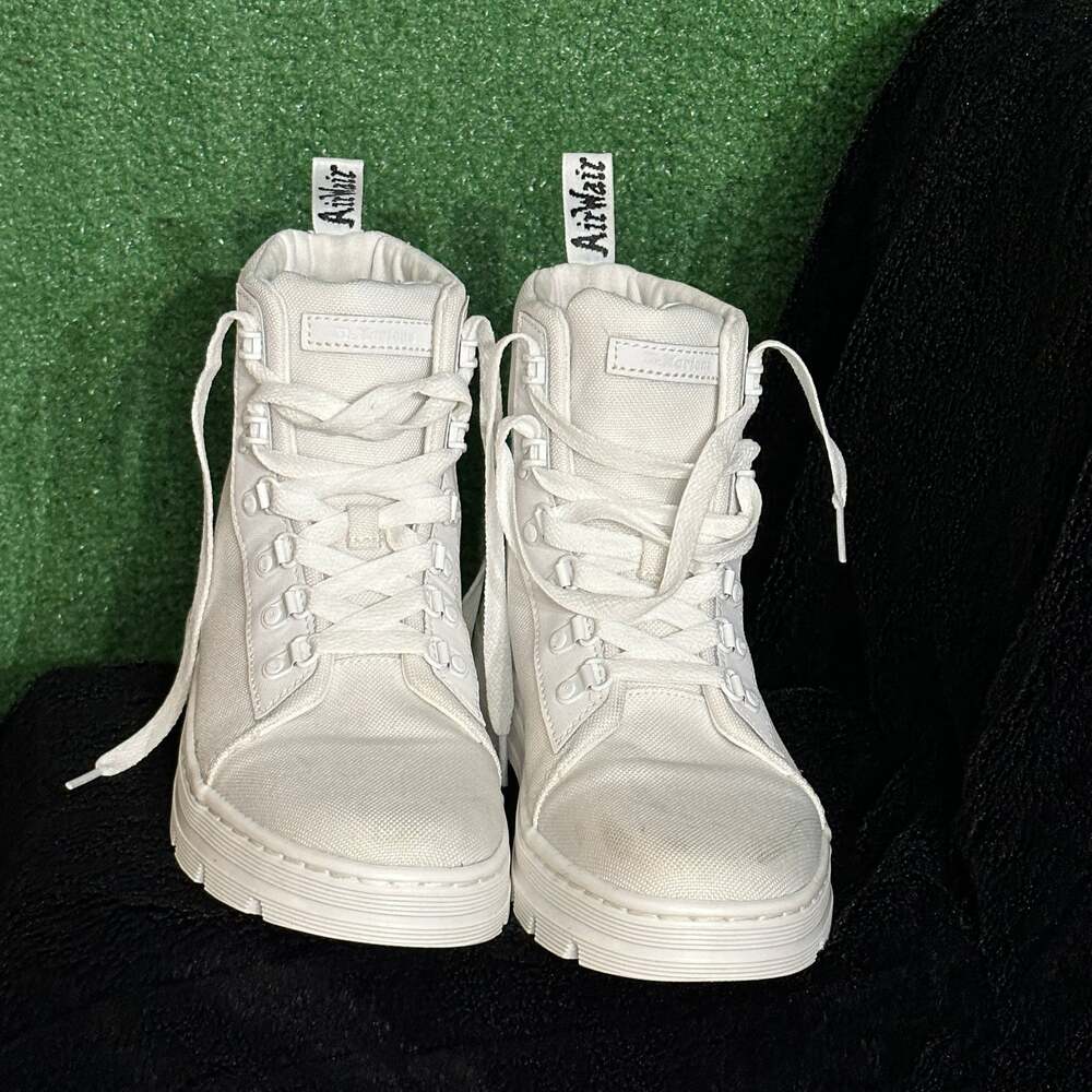 Dr. Martens Combs Platform White Canvas Combat Boots